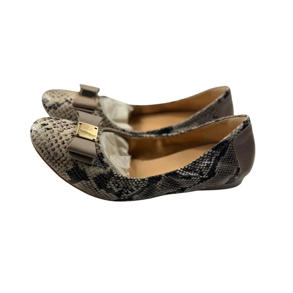 Cole Haan Tali Bow Ballet Flat Natural Roccia Snakeskin Leather D43266 10.5B NEW